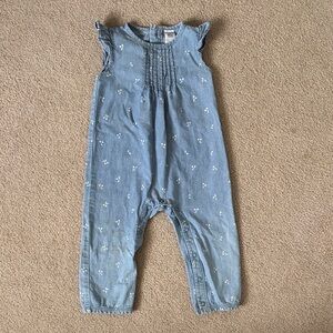 Blue Denim white cherry baby girl Jumpsuit